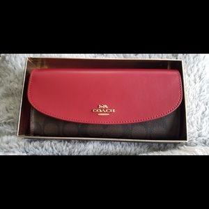 New Coach Slim Wallet - Red / Brown / Gold Accents